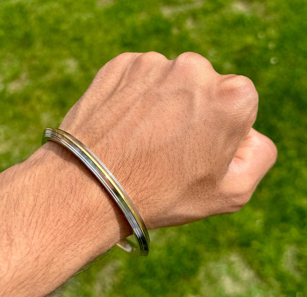Stainless Steel Gold Edge Kara Stunning Singh Kaur Bangle Sikh Kada BRAND NEW A2