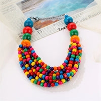 African Style Bohemian Multi-layer Wooden Bead Handmade Beaded Bib Necklace For Women Summer Jewelry Accessories Choker Necklace