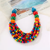 African Style Bohemian Multi-layer Wooden Bead Handmade Beaded Bib Necklace For Women Summer Jewelry Accessories Choker Necklace