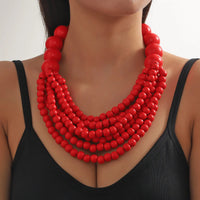 African Style Bohemian Multi-layer Wooden Bead Handmade Beaded Bib Necklace For Women Summer Jewelry Accessories Choker Necklace