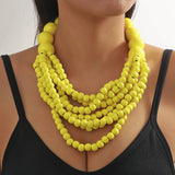 African Style Bohemian Multi-layer Wooden Bead Handmade Beaded Bib Necklace For Women Summer Jewelry Accessories Choker Necklace