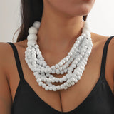 African Style Bohemian Multi-layer Wooden Bead Handmade Beaded Bib Necklace For Women Summer Jewelry Accessories Choker Necklace