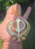 Gold Plated Punjabi Sikh Large Khanda Stunning Pendant Hanger Car Rear Mirror SS