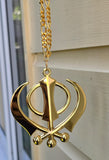 Gold plated punjabi sikh large khanda no stones stunning pendant car rear mirror SS