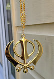 Gold Plated Punjabi Sikh Large Khanda Stunning Pendant Hanger Car Rear Mirror SS