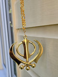 Gold Plated Punjabi Sikh Large Khanda Stunning Pendant Hanger Car Rear Mirror SS