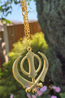 Gold plated punjabi sikh large khanda no stones stunning pendant car rear mirror