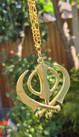 Gold plated punjabi sikh large khanda no stones stunning pendant car rear mirror