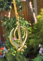 Gold plated punjabi sikh large khanda no stones stunning pendant car rear mirror