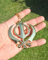 Gold plated punjabi sikh large khanda no stones stunning pendant car rear mirror