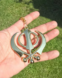 Gold plated punjabi sikh large khanda no stones stunning pendant car rear mirror