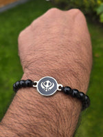 Sikh Khanda Bracelet Black Beads Adjustable Size Singh Kaur Evil Eye Protection