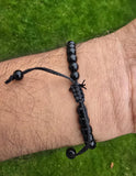 Sikh Khanda Bracelet Black Beads Adjustable Size Singh Kaur Evil Eye Protection
