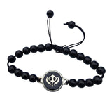 Sikh Khanda Bracelet Black Beads Adjustable Size Singh Kaur Evil Eye Protection