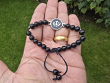 Sikh Khanda Bracelet Black Beads Adjustable Size Singh Kaur Evil Eye Protection