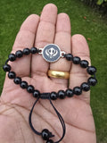 Sikh Khanda Bracelet Black Beads Adjustable Size Singh Kaur Evil Eye Protection
