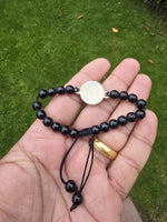 Sikh Khanda Bracelet Black Beads Adjustable Size Singh Kaur Evil Eye Protection