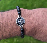 Sikh Khanda Bracelet Black Beads Adjustable Size Singh Kaur Evil Eye Protection