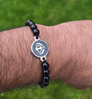 Sikh Khanda Bracelet Black Beads Adjustable Size Singh Kaur Evil Eye Protection