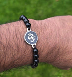 Sikh Khanda Bracelet Black Beads Adjustable Size Singh Kaur Evil Eye Protection