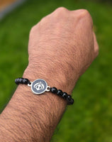 Sikh Khanda Bracelet Black Beads Adjustable Size Singh Kaur Evil Eye Protection