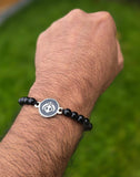 Sikh Khanda Bracelet Black Beads Adjustable Size Singh Kaur Evil Eye Protection