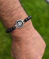 Sikh Khanda Bracelet Black Beads Adjustable Size Singh Kaur Evil Eye Protection