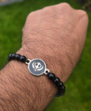 Sikh Khanda Bracelet Black Beads Adjustable Size Singh Kaur Evil Eye Protection