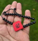 Sikh Khanda Bracelet Black Beads Adjustable Size Singh Kaur Evil Eye Protection