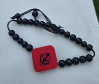 Sikh Khanda Bracelet Black Beads Adjustable Size Singh Kaur Evil Eye Protection