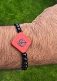 Sikh Khanda Bracelet Black Beads Adjustable Size Singh Kaur Evil Eye Protection