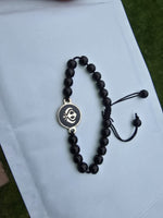 Sikh Khanda Bracelet Black Beads Adjustable Size Singh Kaur Evil Eye Protection