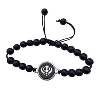 Sikh Khanda Bracelet Black Beads Adjustable Size Singh Kaur Evil Eye Protection