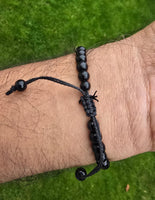 Sikh Khanda Bracelet Black Beads Adjustable Size Singh Kaur Evil Eye Protection