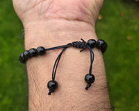 Sikh Khanda Bracelet Black Beads Adjustable Size Singh Kaur Evil Eye Protection