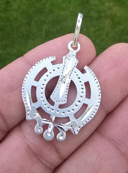 Sikh Khanda Pendant Chandi 925 Sterling Silver Necklace in Black Dori Singh Kaur Khalsa Handmade A31