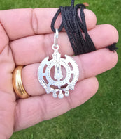 Sikh Khanda Pendant Chandi 925 Sterling Silver Necklace in Black Dori Singh Kaur Khalsa Handmade A31