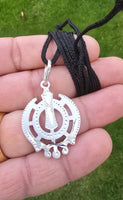 Sikh Khanda Pendant Chandi 925 Sterling Silver Necklace in Black Dori Singh Kaur Khalsa Handmade A31