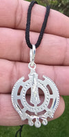 Sikh Khanda Pendant Chandi 925 Sterling Silver Necklace in Black Dori Singh Kaur Khalsa Handmade A31