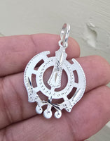 Sikh Khanda Pendant Chandi 925 Sterling Silver Necklace in Black Dori Singh Kaur Khalsa Handmade A31