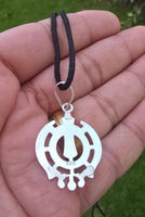 Sikh Khanda Pendant Chandi 925 Sterling Silver Necklace in Black Dori Singh Kaur Khalsa Handmade A31
