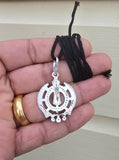Sikh Khanda Pendant Chandi 925 Sterling Silver Necklace in Black Dori Singh Kaur Khalsa Handmade A31