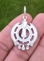 Sikh Khanda Pendant Chandi 925 Sterling Silver Necklace in Black Dori Singh Kaur Khalsa Handmade A31