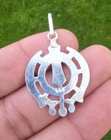 Sikh Khanda Pendant Chandi 925 Sterling Silver Necklace in Black Dori Singh Kaur Khalsa Handmade A31