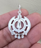 Sikh Khanda Pendant Chandi 925 Sterling Silver Necklace in Black Dori Singh Kaur Khalsa Handmade A31
