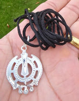 Sikh Khanda Pendant Chandi 925 Sterling Silver Necklace in Black Dori Singh Kaur Khalsa Handmade A31