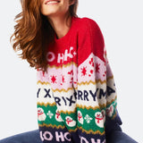 Women's Christmas Knit Sweater Pullovers Winter Fall Long Sleeve Round Neck Letter Snowflake Print Patchwork Knitwear Tops