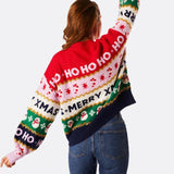 Women's Christmas Knit Sweater Pullovers Winter Fall Long Sleeve Round Neck Letter Snowflake Print Patchwork Knitwear Tops