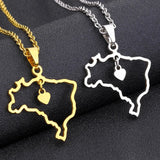 2024 new fashion stainless steel love Brazil map pendant necklace temperament everything collarbone chain birthday anniversary g