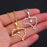 2024 new fashion stainless steel love Brazil map pendant necklace temperament everything collarbone chain birthday anniversary g